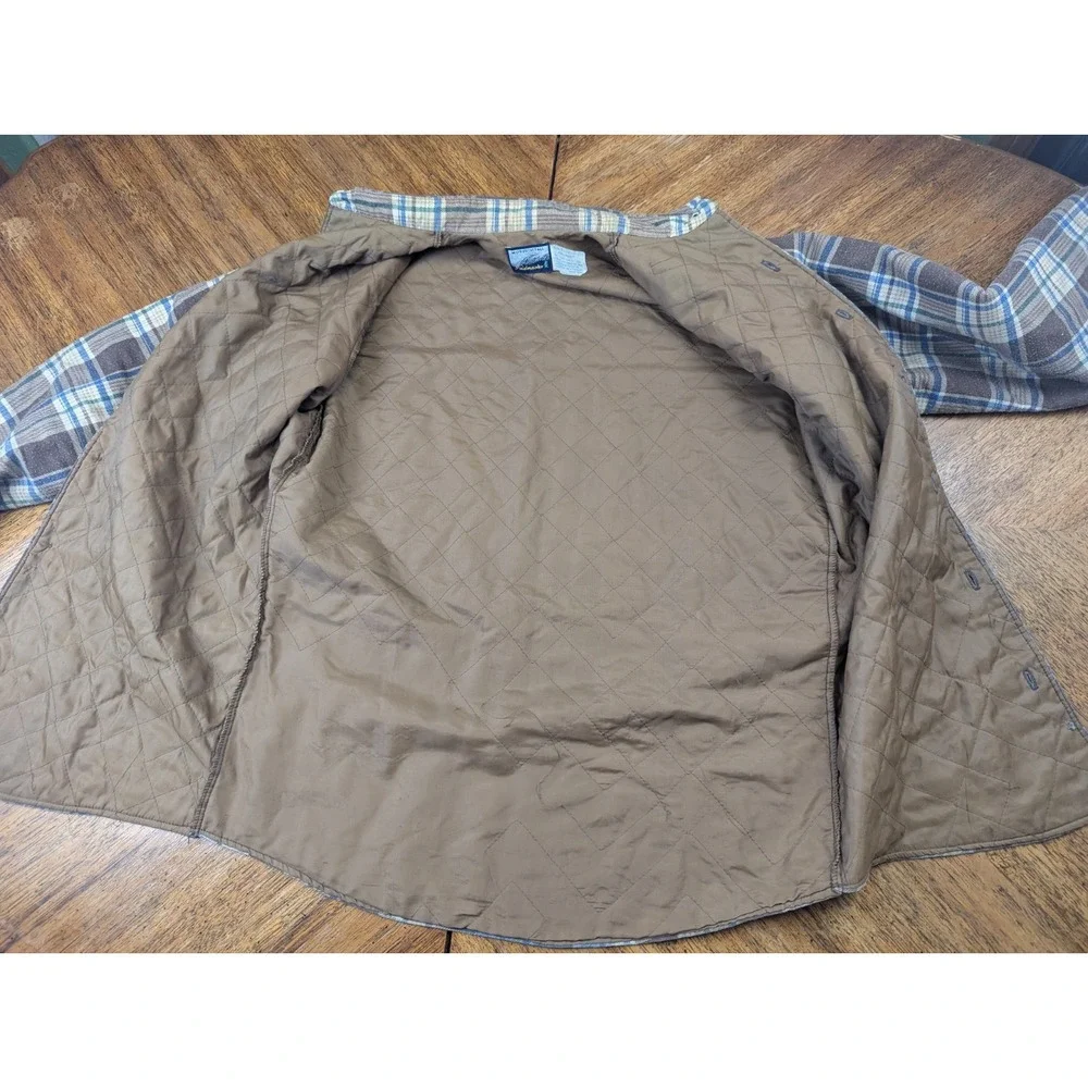 VTG‎ Fieldmaster Plaid Flannel Mens Medium Tall Brown Lined Shacket Made In USA